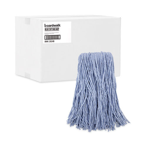 Mop Head, Standard Head, Cotton/synthetic Fiber, Cut-end, #24, Blue, 12/carton.