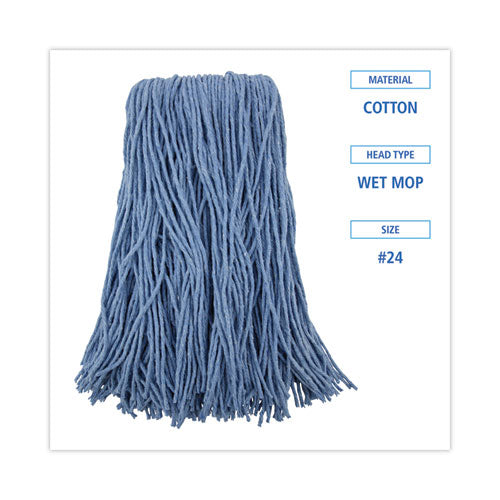 Mop Head, Standard Head, Cotton/synthetic Fiber, Cut-end, #24, Blue, 12/carton.