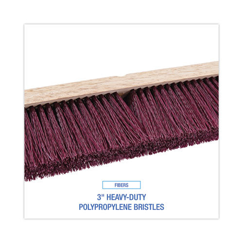Floor Brush Head, 3" Maroon Heavy-duty Polypropylene Bristles, 18" Brush.
