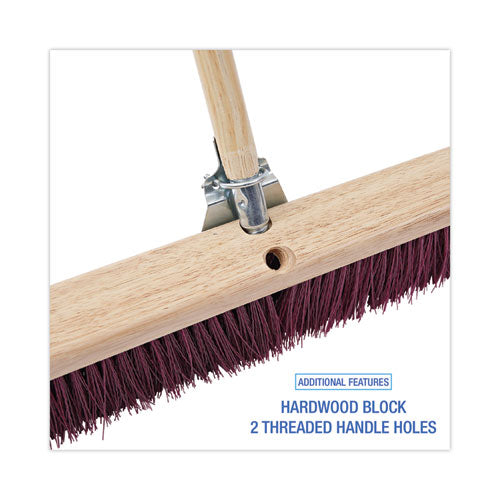Floor Brush Head, 3.25" Maroon Stiff Polypropylene Bristles, 36" Brush.