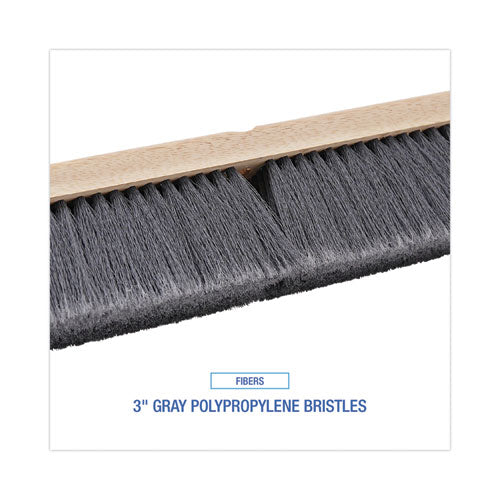 Floor Brush Head, 3" Gray Flagged Polypropylene Bristles, 18" Brush.