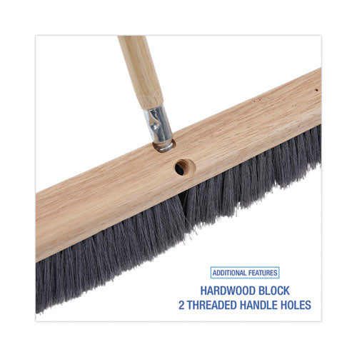 Floor Brush Head, 3" Gray Flagged Polypropylene Bristles, 24" Brush.
