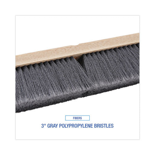 Floor Brush Head, 3" Gray Flagged Polypropylene Bristles, 36" Brush.