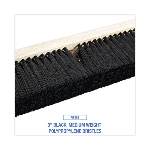 Floor Brush Head, 3" Black Medium Weight Polypropylene Bristles, 18" Brush.