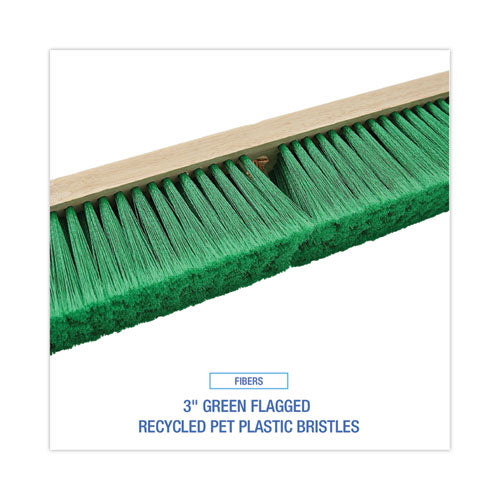 Floor Broom Head, 3" Green Flagged Recycled Pet Plastic Bristles, 24" Brush.