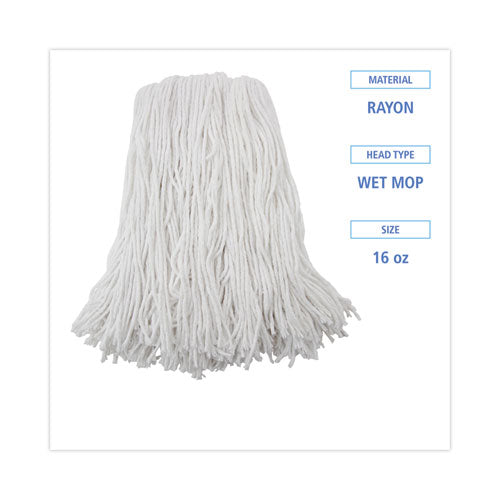 Premium Cut-end Wet Mop Heads, Rayon, 16oz, White, 12/carton.