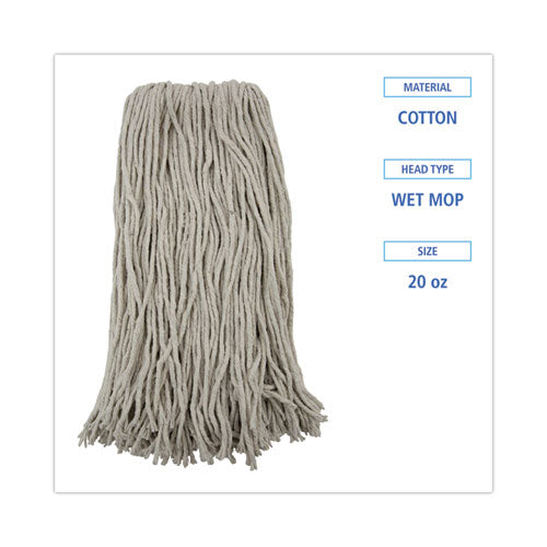 Premium Cut-end Wet Mop Heads, Cotton, 20oz, White, 12/carton.