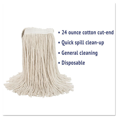 Premium Cut-end Wet Mop Heads, Cotton, 24oz, White, 12/carton.
