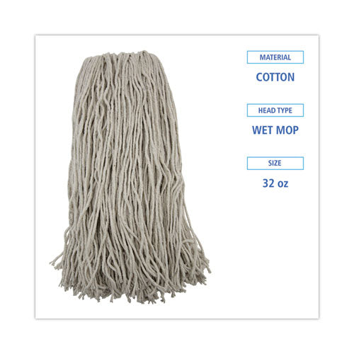Mop Head, Premium Standard Head, Cotton Fiber, 32oz, White, 12/carton.