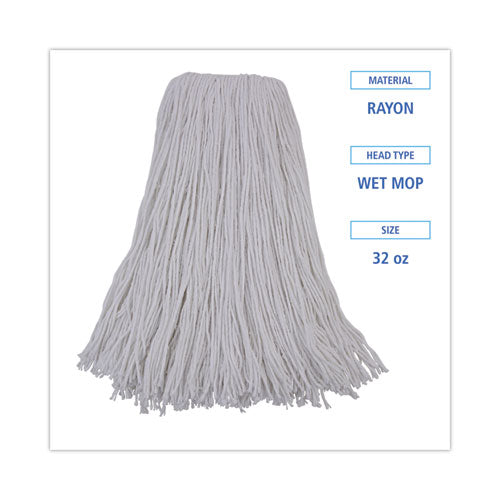 Mop Head, Premium Standard Head, Rayon Fiber, 32oz, White, 12/carton.