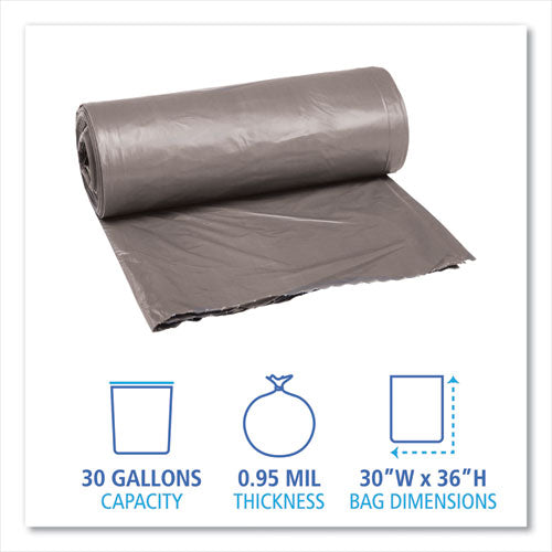 Low-density Waste Can Liners, 30 Gal, 0.95 Mil, 30" X 36",Gray, Perforated Roll, 25 Bags/roll, 4 Rolls/carton