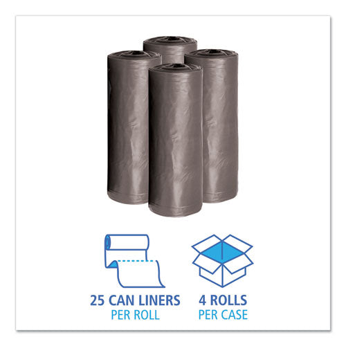 Low-density Waste Can Liners, 30 Gal, 0.95 Mil, 30" X 36",Gray, Perforated Roll, 25 Bags/roll, 4 Rolls/carton