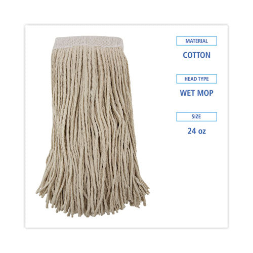Mop Head, Premium Saddleback Head, Cotton Fiber, 24 Oz, White, 12/carton.
