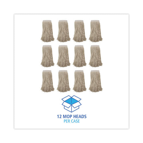 Mop Head, Premium Saddleback Head, Cotton Fiber, 24 Oz, White, 12/carton.