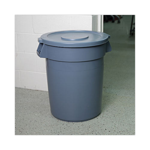 Lids For 32 Gal Waste Receptacle, Flat-top, Round, Plastic, Gray.