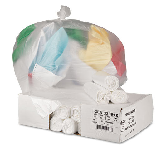 High-density Can Liners, 33 Gal, 9 Mic, 33" X 39", Natural, Perforated Roll, 25 Bags/roll, 20 Rolls/carton.