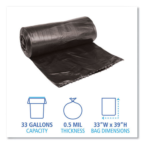 Low-density Waste Can Liners, 33 Gal, 0.5 Mil, 33" X 39", Black, Perforated Roll, 25 Bags/roll, 8 Rolls/carto.n