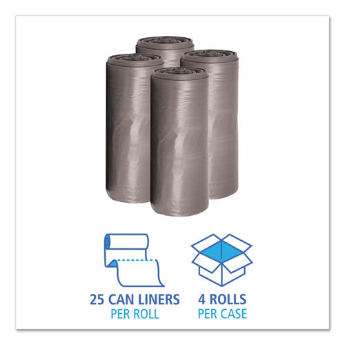 Low-density Waste Can Liners, 33 Gal, 1.1 Mil, 33" X 39", Gray, Perforated Roll, 25 Bags/roll, 4 Rolls/carton.