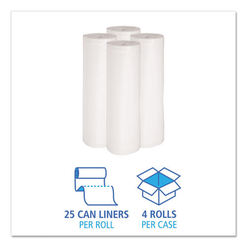 Low-density Waste Can Liners, 60 Gal, 0.6 Mil, 38" X 58", White, Perforated Roll, 25 Bags/roll, 4 Rolls/carton.