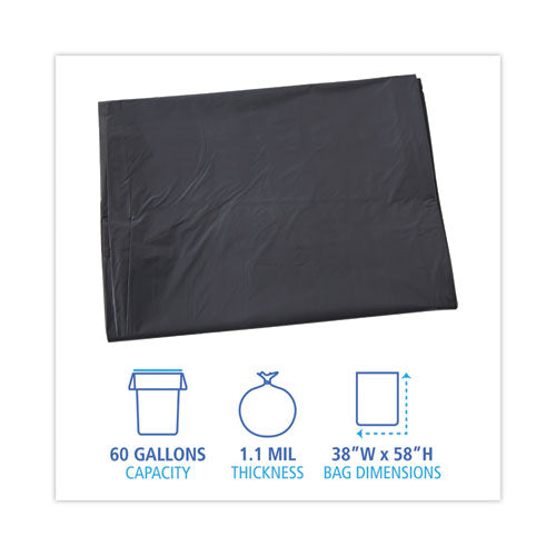 Linear Low Density Industrial Can Liners, 60 Gal, 1.1 Mil, 38" X 58", Gray, Flat Pack, 100/carton.