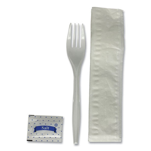 Three-piece Utensil Set, Fork/napkin/salt Packet, White, 500/carton.