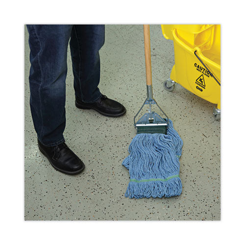 Looped End Mop Kit, Medium Blue Cotton/rayon/synthetic Head,60" Yellow Metal/polypropylene Handle