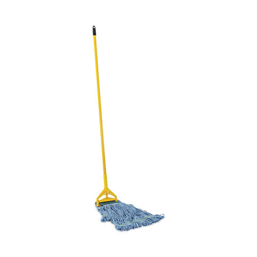 Looped End Mop Kit, Medium Blue Cotton/rayon/synthetic Head,60" Yellow Metal/polypropylene Handle