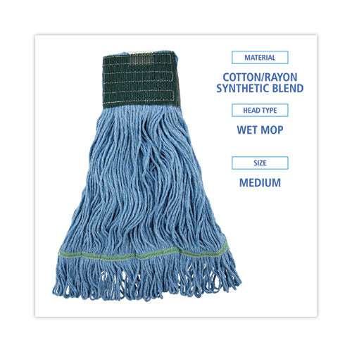 Looped End Mop Kit, Medium Blue Cotton/rayon/synthetic Head,60" Yellow Metal/polypropylene Handle