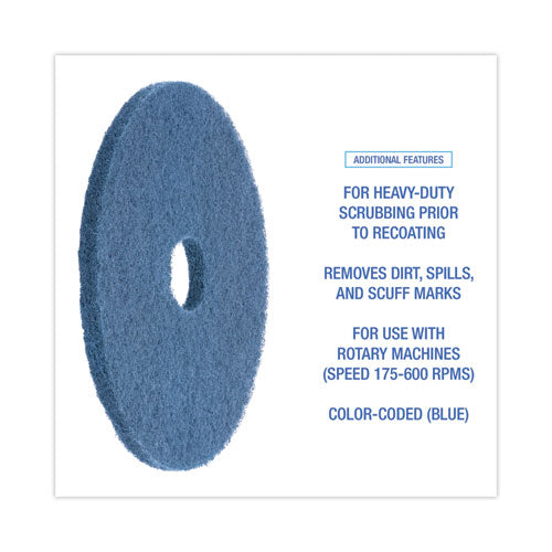 Scrubbing Floor Pads, 17" Diameter, Blue, 5/carton.