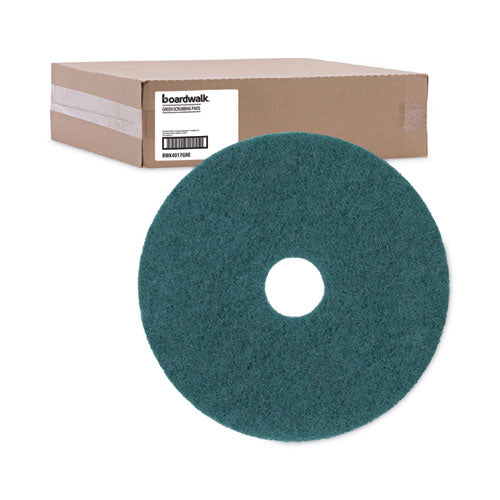 Heavy-duty Scrubbing Floor Pads, 17" Diameter, Green, 5/carton.