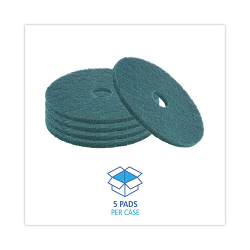Heavy-duty Scrubbing Floor Pads, 18" Diameter, Green, 5/carton.