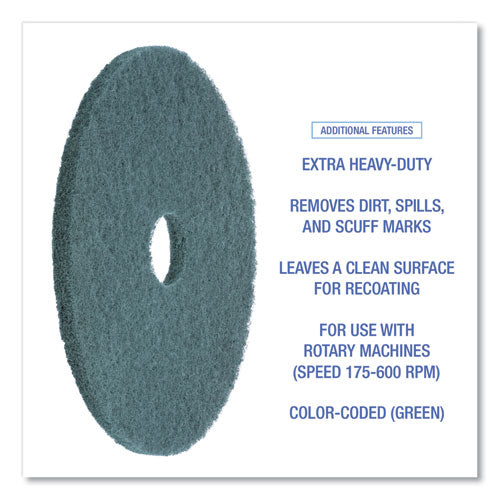 Heavy-duty Scrubbing Floor Pads, 18" Diameter, Green, 5/carton.