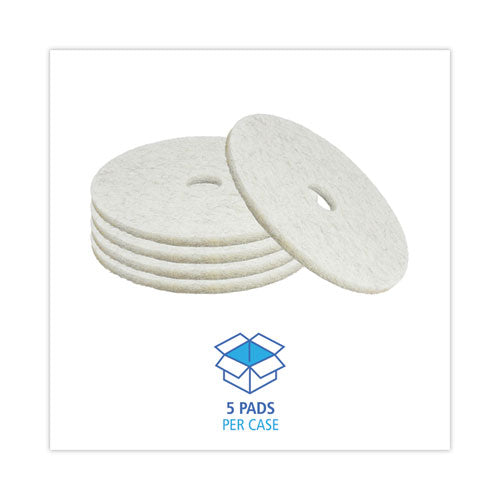 Natural Burnishing Floor Pads, 20" Diameter, White, 5/carton.