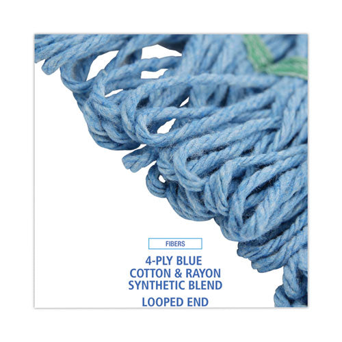 Mop Head, Premium Standard Head, Cotton/rayon Fiber, Medium, Blue, 12/carton.