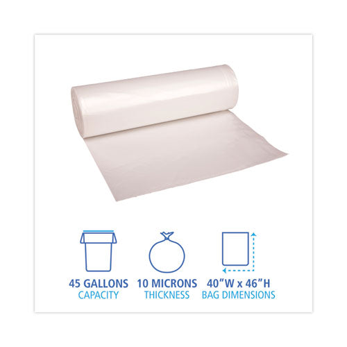 High-density Can Liners, 45 Gal, 10 Microns, 40" X 46", Natural, 25 Bags/roll, 10 Rolls/carton