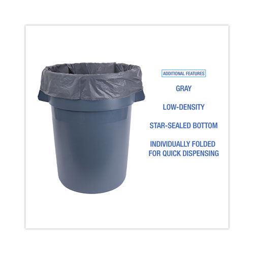 Linear Low Density Industrial Can Liners,45 Gal, 1.1 Mil, 40" X 46", Gray, Flat Pack, 100/carton