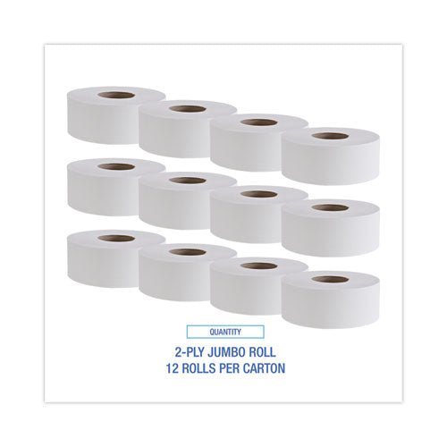 Jumbo Roll Bathroom Tissue, Septic Safe, 2-ply, White, 3.4" X 1,000 Ft, 12 Rolls/carton.