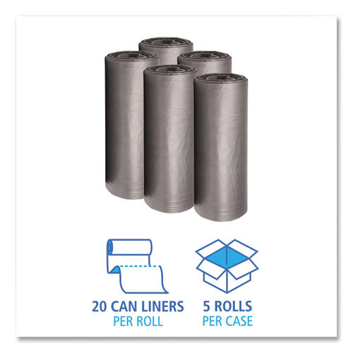 Low-density Waste Can Liners, 56 Gal, 1.1 Mil, 43" X 47", Gray, Perforated Roll,20 Bags/roll, 5 Rolls/carton