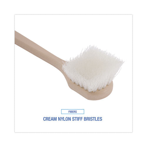 Utility Brush, Cream Nylon Bristles, 5.5" Brush, 14.5" Tan Plastic Handle.