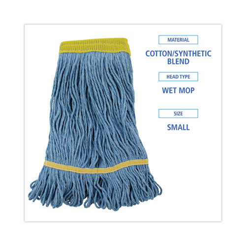 Super Loop Wet Mop Head, Cotton/synthetic Fiber, 5" Headband, Small Size, Blue, 12/carton.