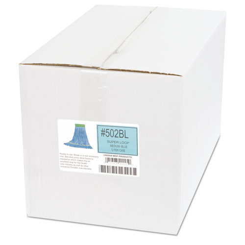 Super Loop Wet Mop Head, Cotton/synthetic Fiber, 5" Headband, Medium Size, Blue, 12/carton.