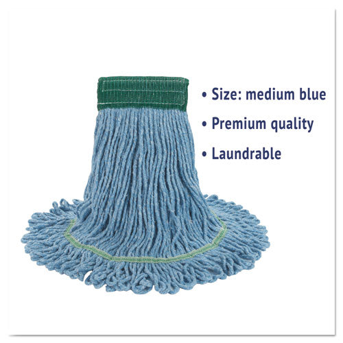 Super Loop Wet Mop Head, Cotton/synthetic Fiber, 5" Headband, Medium Size, Blue.