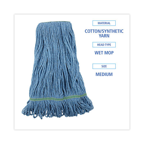 Super Loop Wet Mop Head, Cotton/synthetic Fiber, 1" Headband, Medium Size, Blue, 12/carton