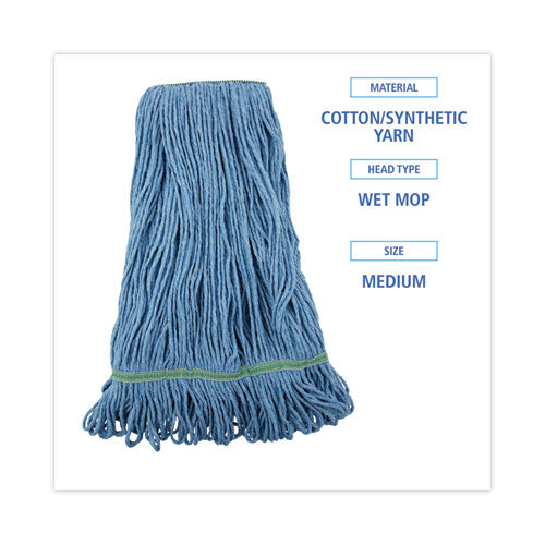 Super Loop Wet Mop Head, Cotton/synthetic Fiber, 1" Headband, Medium Size, Blue.