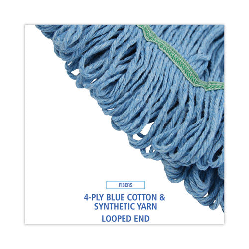 Super Loop Wet Mop Head, Cotton/synthetic Fiber, 1" Headband, Medium Size, Blue.
