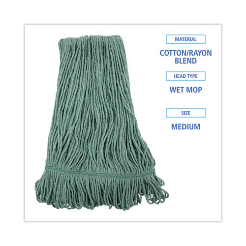 Mop Head, Premium Standard Head, Cotton/rayon Fiber, Medium, Green, 12/carton.