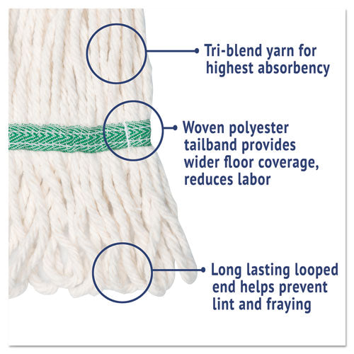 Super Loop Wet Mop Head, Cotton/synthetic Fiber, 5" Headband, Medium Size, White.