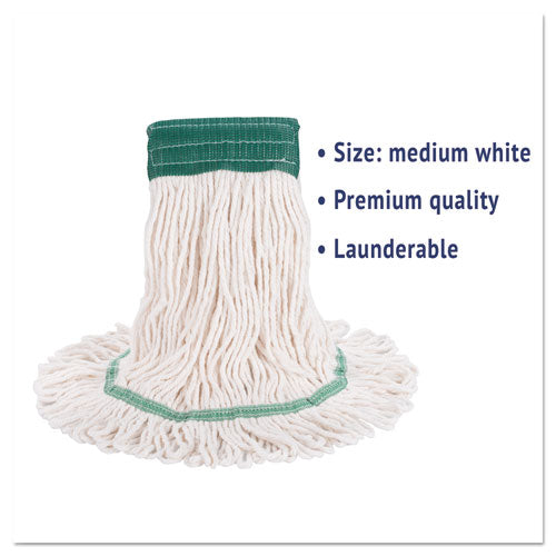 Super Loop Wet Mop Head, Cotton/synthetic Fiber, 5" Headband, Medium Size, White.