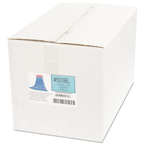 Super Loop Wet Mop Head, Cotton/synthetic Fiber, 5" Headband, Large Size, Blue, 12/carton.