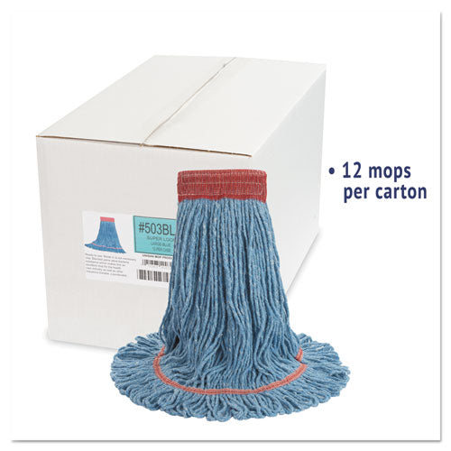 Super Loop Wet Mop Head, Cotton/synthetic Fiber, 5" Headband, Large Size, Blue, 12/carton.